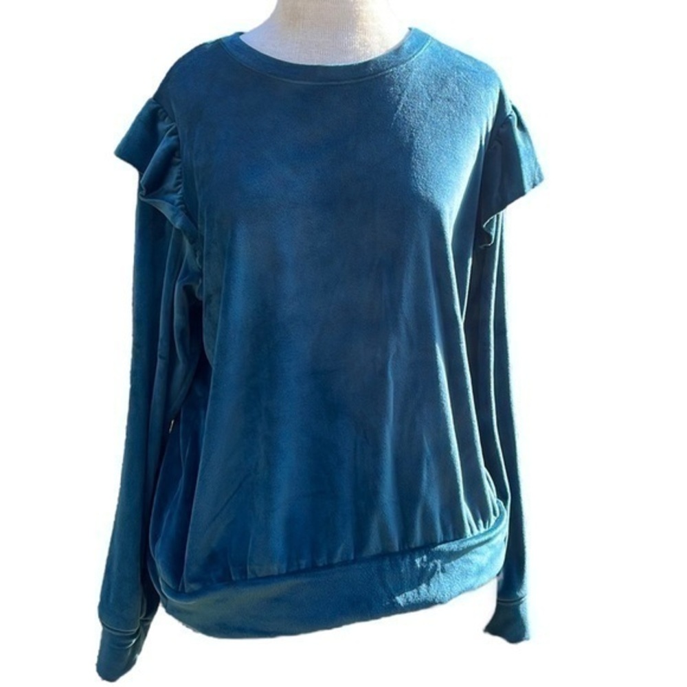 LAUREN CONRAD Womens Velvet Long Sleeve Blouse, Color is Teal, Size Large